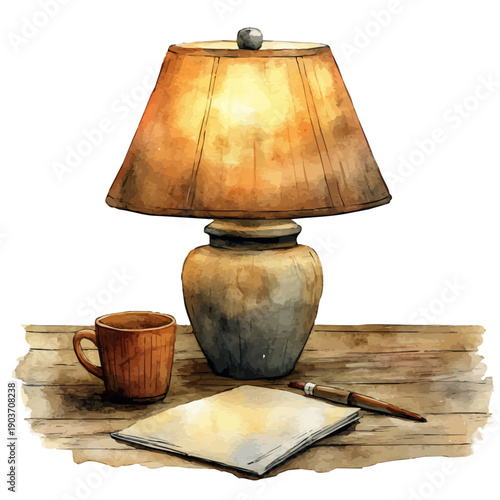 Table Lamp, watercolor drawing vector, isolated on a white background.