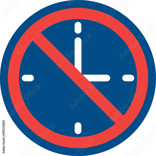 Prohibited sign indicating no stopping or standing with clock face icon