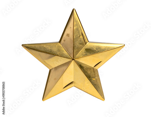 A polished, five-pointed golden star, isolated on black