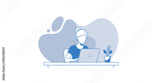 Woman working diligently on her laptop computer at a desk.