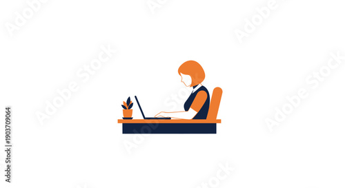 Woman working diligently on her laptop at her desk.
