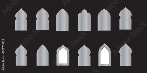 Arabic muslim architecture design elements, ramadan frames. Set of islamic shape illustration design blank islamic shape template vector. Traditional islamic window shapes in oriental style