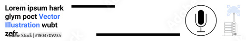 Sound design, audio technology, broadcasting, communication, podcasting, voiceover. Microphone icon alongside quadcopter and ladder graphics. Audio technology and broadcasting concept