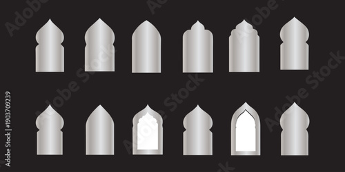 Arabic muslim architecture design elements, ramadan frames. Set of islamic shape illustration design blank islamic shape template vector. Traditional islamic window shapes in oriental style