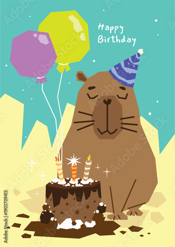Cute Capybara Birthday Party Character Vector Illustration