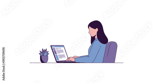 Woman working diligently on her laptop computer at a desk.