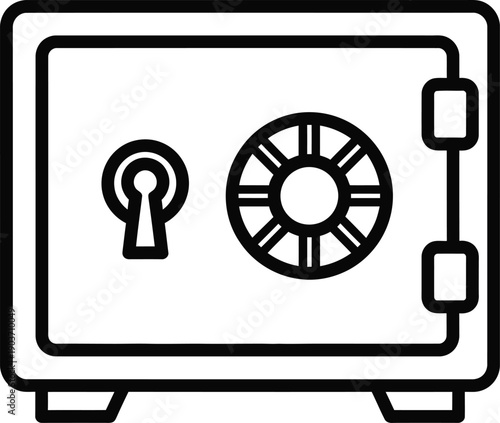 Simple line drawing of a secure safe with keyhole and dial