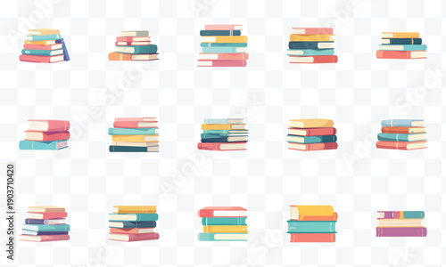 Colorful Stacked Books Vector Collection Education, Learning, Library, Reading and Knowledge Flat Design Set