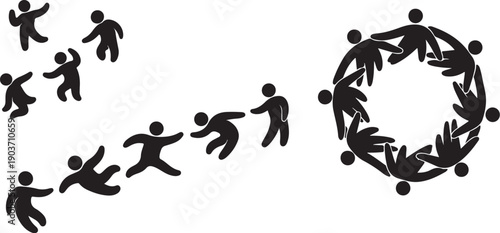 Stick figures joining hands in a circle formation slowly