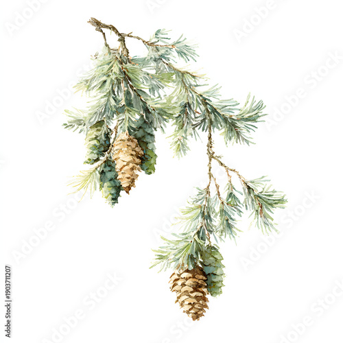 Wallpaper Mural Snowy pine and berry watercolor elements. AI generated Torontodigital.ca