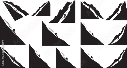 Geometric mountain range abstract black and white illustration art