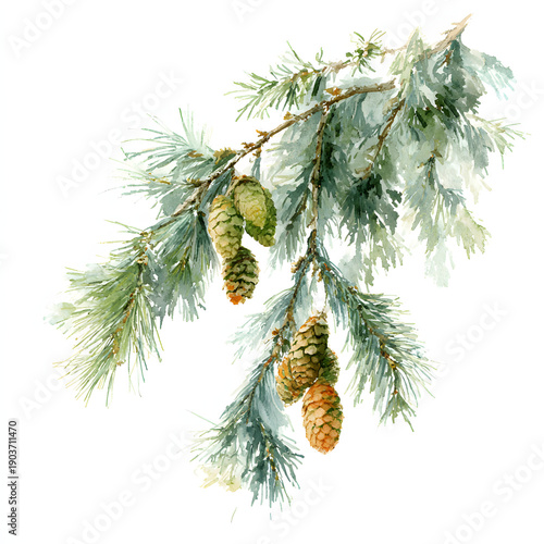 Wallpaper Mural Snowy pine and berry watercolor elements. AI generated Torontodigital.ca