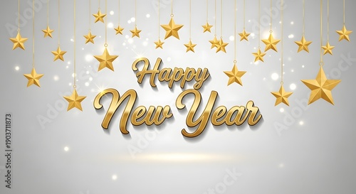 Happy new year wishes with golden stars and sparkles
