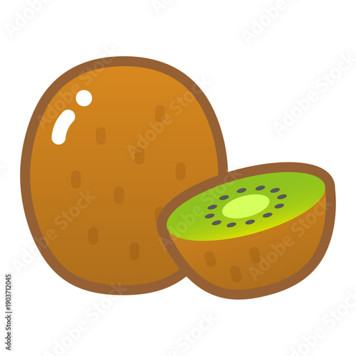 ジューシーで可愛いグリーンキウイのイラスト