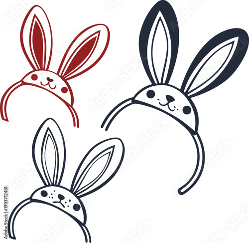 Simple Flat Bunny Ear Headband Icon Collection - Festive Costume Accessories for Easter Party and Holiday Celebration Design