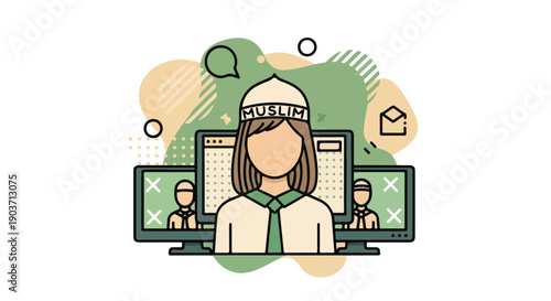 Muslim Woman Working Remotely on Computers, Engaging in Online Business Meetings and Digital Communication, Representing Diverse Workforce and Technology Integration