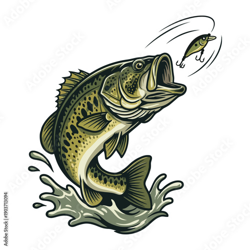 Largemouth Bass Catching Lure Vintage Illustration