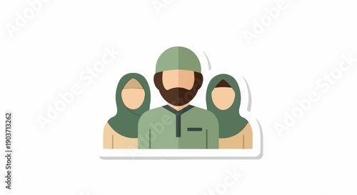 Diverse group of Muslim people wearing traditional Islamic clothing, representing community and cultural identity