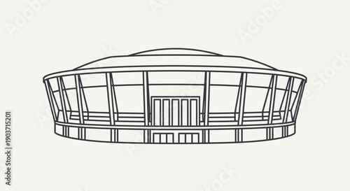 Circular Civic Building Exterior Line Art Vector Illustration with Symmetrical Columns Modern Government or Cultural Center Architecture Design
