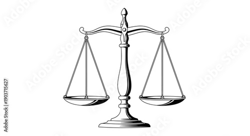 An iconic representation of justice and fairness through a finely detailed balance scale illustration, embodying equilibrium, ethical judgment, and impartial decision-making