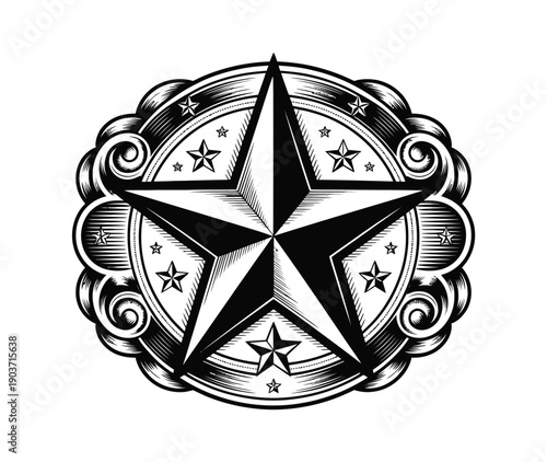 Western Star Emblem, classic Texas sheriff badge illustration