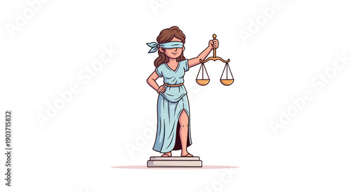 Lady Justice Statue with Scales, Blindfold, and Balanced Pose