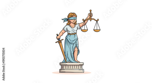 Lady Justice Holding Scales and Sword. Justice Symbol Illustration
