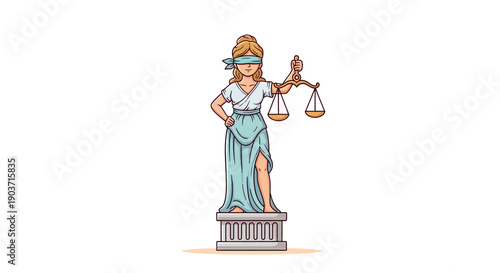 Lady Justice Statue with Scales, Blindfold, and Sword. Legal Symbol Illustration