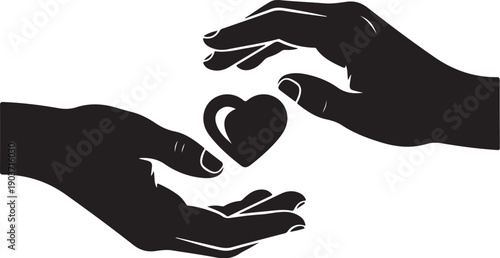 Two hands holding a heart in black silhouette style
