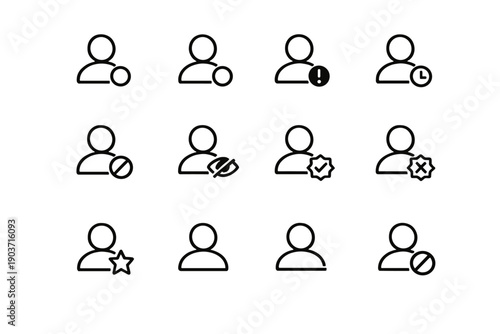 User status icons. Line outline icon set of User status icons: online dot, offline dot, busy status, away status, do not