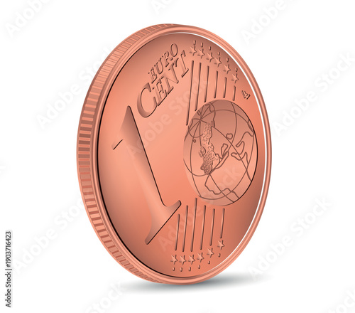 1 euro cent coin reverse. Realistic vector 1 euro cent coin reverse in 3D rendering. 3D vector illustration.