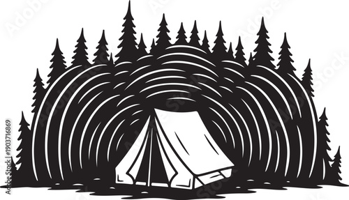 Camping in the woods with a tent and trees
