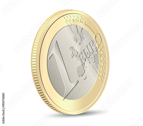 1 euro coin reverse. Realistic vector 1 euro coin reverse in 3D rendering. 3D vector illustration.