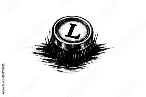 Falling Typewriter Key. Antique typewriter letter key shown sinking into shadow like a falling object, symbolic of lost