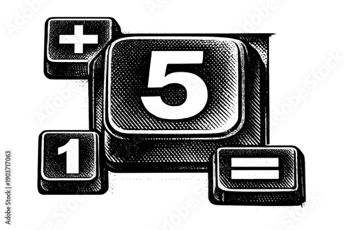 Classic calculator buttons exploded in scale so they appear monumental, one central key partially cropped by frame edges