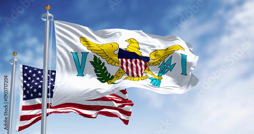 Fotografi Close-up of United States Virgin Islands flag waving