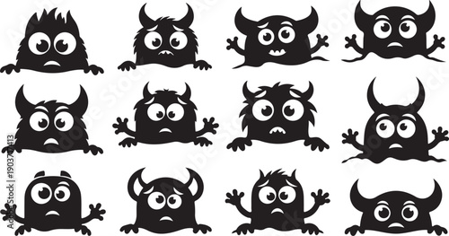 Collection of various cute monster faces and expressions