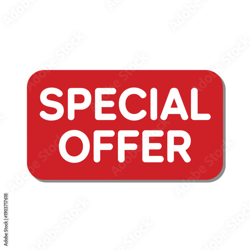 A bright red rectangular sticker displaying the words special offer