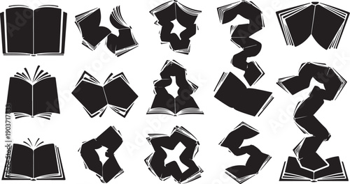 Collection of various open and closed book illustrations