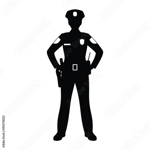 Silhouette of a police officer standing with hands on hips