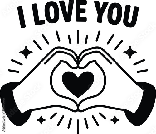 I love you hand gesture heart sign typography illustration