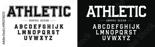 Athletic font. Classic college sport font in american style for football, baseball or basketball logos and t-shirt. Athletic department typeface, varsity style font. Vector
