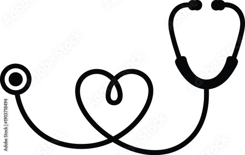 Stethoscope forming a heart shape, medical symbol for cardiology and healthcare