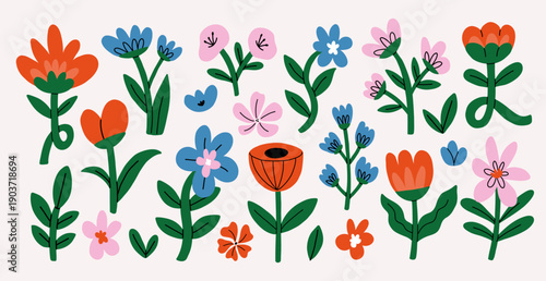 Cute doodle hand draw flower collection.