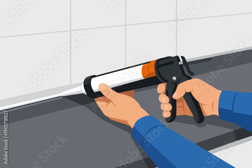 Man applying caulk sealant using a caulking gun for home repair and renovation