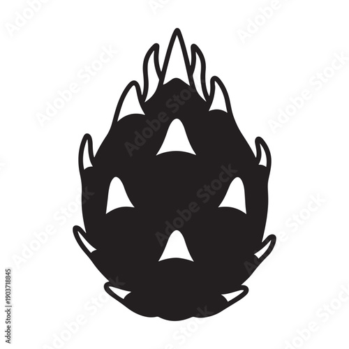 Minimalist dragon fruit pitahaya silhouette vector icon with white highlights, isolated
