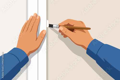 Hands painting wall trim with precision brush during home renovation project