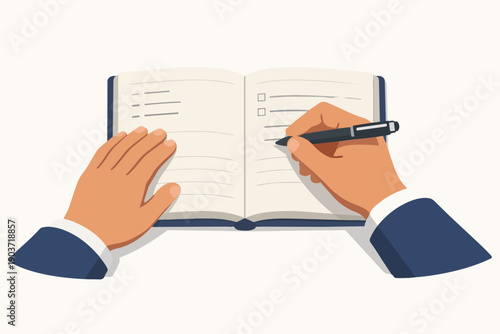 Hands writing in notebook, planning tasks, organizing schedule, creating a to-do list
