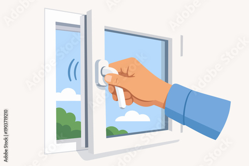 Hand opening window for fresh air to ventilate and clean the room