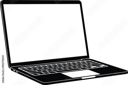 WebSet of four vector illustrations featuring classical architectural building facades with corinthian columns and modern laptop computer mockups with blank screens for business and technology.